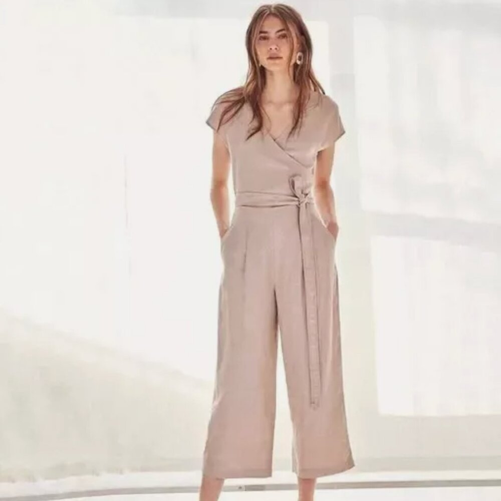 WILFRED Aritzia Brax Linen Blend Wrap Cutout Jumpsuit US 0